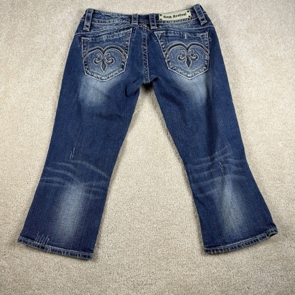 Rock Revival Capri Jeans Women 29 *28x19.5* Blue Denim Distressed - Picture 3 of 13